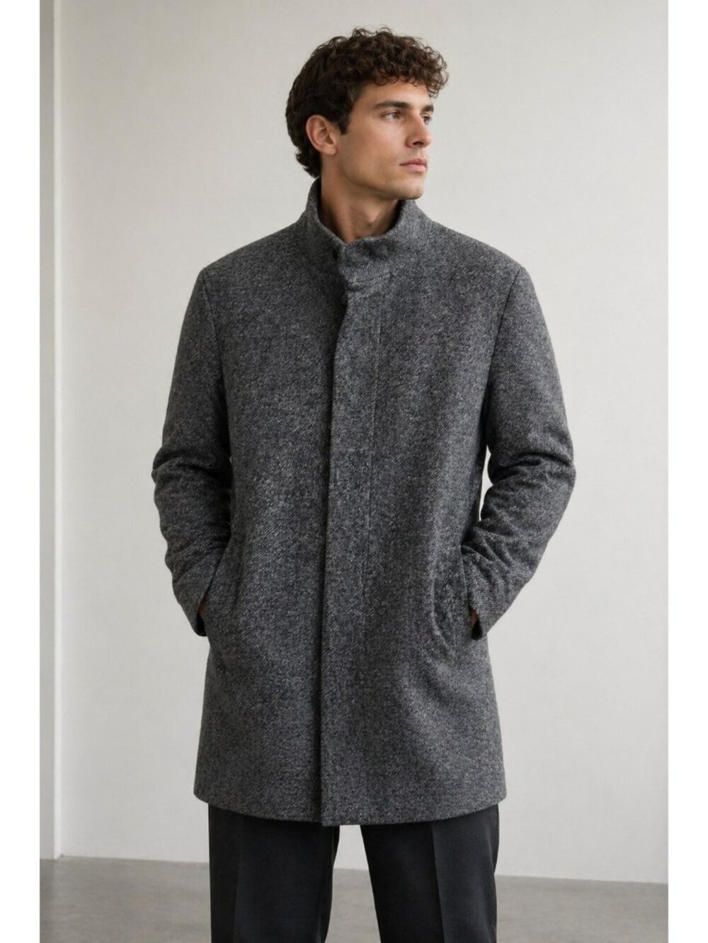 Theory Belvin Wool Cashmere Coat Mens L Gray Manteco Italy Hidden Button Luxury
